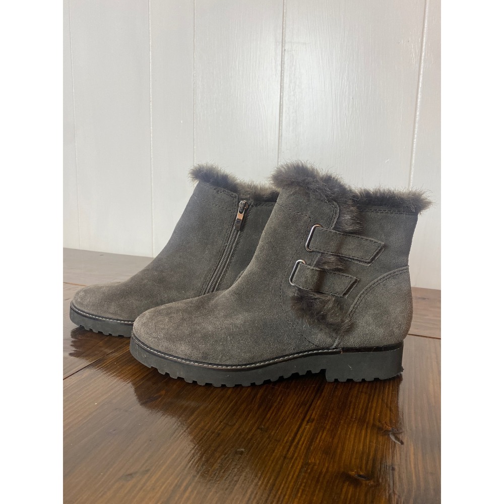 Franco Sarto Grey Suede Faux Fur Trim Ankle Boots Women 8M SKU DC1